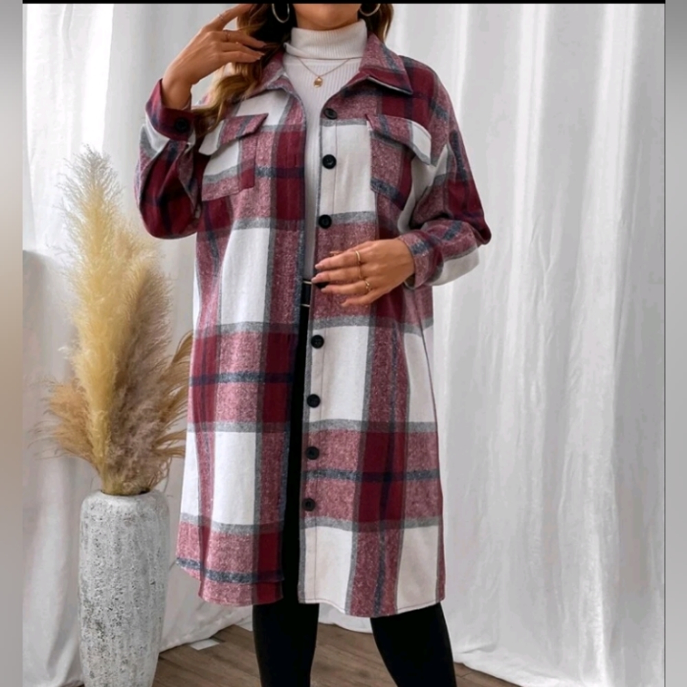 Plaid Print Drop Shoulder Jacket